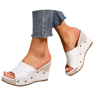 Generic Womens Platform Wedge Sandals, Low Wedge Heel Cork Wedges Heels Slip on Platform Slides Sandals Comfortable Open Toe Casual & Dressy Summer Beach Shoe