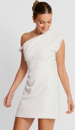 Six Stories Asymmetric Bardot Mini Dress in White at Nordstrom, Size 12