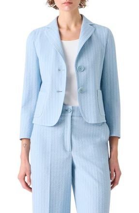 Akris Stripe Cotton Stretch Seersucker Jacket in Sky-Dark Blue at Nordstrom, Size 16