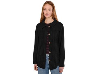 Mod-o-doc Long Sleeves Mix Media Oversized Shacket Womens Coat Black : LG (US 12-14), Cotton