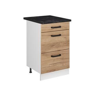 Vicco Mueble Bajo De Cocina R-line, Roble Dorado/blanco, 50 Cm Encimera Antracita, Vicco