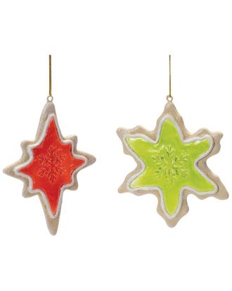 Melrose International Set Of 6 Frosted Cookie Star & Snowflake Ornament