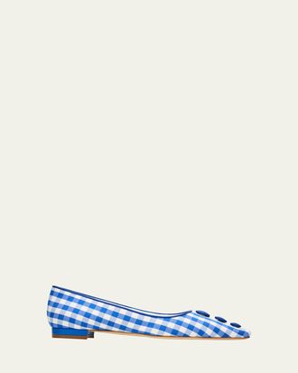 Manolo Blahnik 10mm Alexa Gingham Flat Pumps