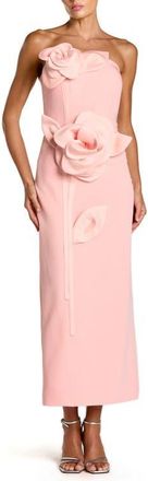 Mac Duggal Womens Strapless Crepe Ankle Dress With 3D Satin Flowers in Blush at Nordstrom, Size 6