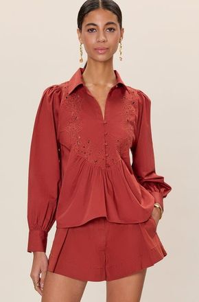 Rebecca Taylor Rachelle Pop Over Blouse in Burnt Sienna at Nordstrom, Size X-Small