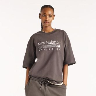 New Balance Womens Trackside Oversized T-Shirt in Grey Cotton Jersey, size X-Large