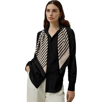 LilySilk Mid-Century Pattern Silk Scarf in Camel at Nordstrom