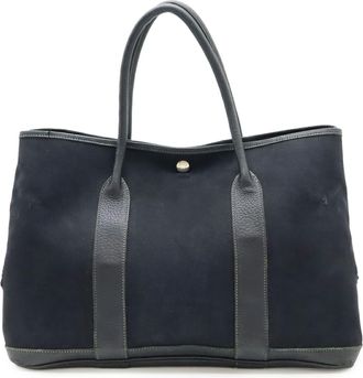 Herm&egrave;s Garden Black Toile Officier Leather Handbag Tote Bag (Pre-Owned)