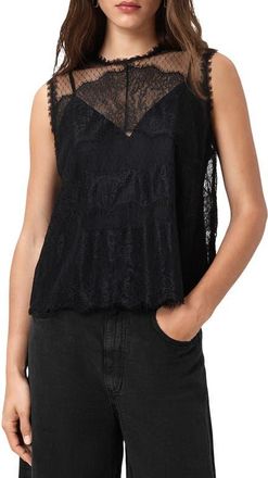 AllSaints Clara Mixed Lace Sleeveless Top in Black at Nordstrom, Size 0 Us