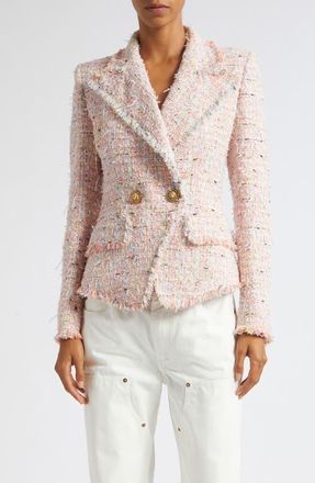 Balmain Double Breasted Tweed Jacket in Pink Multi at Nordstrom, Size 42