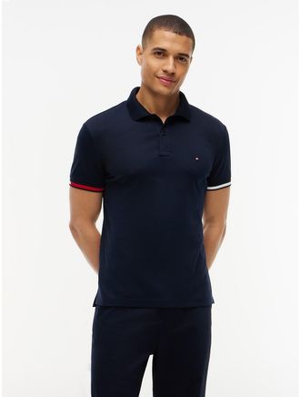 Tommy Hilfiger Mens Slim Fit Flag Cuff Smooth Cotton Polo - Navy Blue - XXL