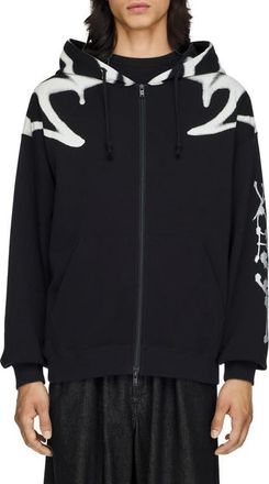 Yohji Yamamoto Graphic Cotton French Terry Zip Hoodie in Black at Nordstrom, Size X-Large