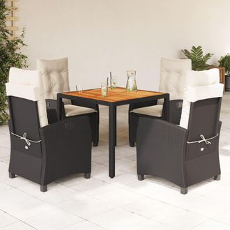 vidaXL Set De Muebles Jard&iacute;n 5 Pzas Con Cojines Rat&aacute;n Sint&eacute;tico Negro Vidaxl