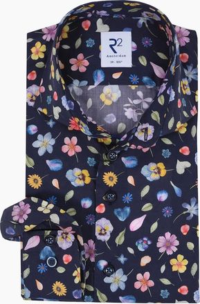 R2 Mens R2 LONG SLEEVED CUT AWAY COLLAR SHIRT NAVY FLORAL - Size: 44/46