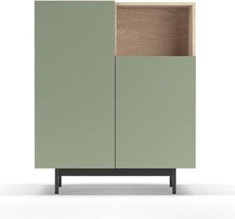 HERDASA Mueble aparador en melamina, colección PRINTED (602-1), con 2 puertas, en roble y verde