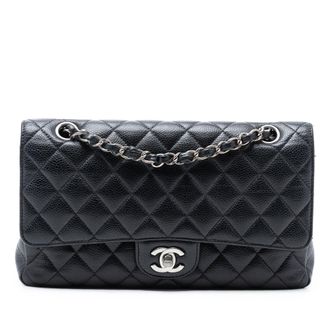 Chanel Pre-owned Womens Medium Classic Caviar Double Flap - Black Leather - One Size