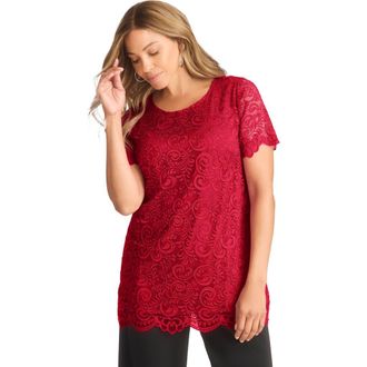 Jessica London Stretch Lace Tunic in Classic Red at Nordstrom, Size 12