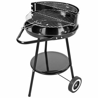 Trade Shop TrAdE Shop Traesio - Barbecue Con Ruote Ripiano Griglia Tonda In Acciaio Fornacella A Carbone Per Carne Pesce