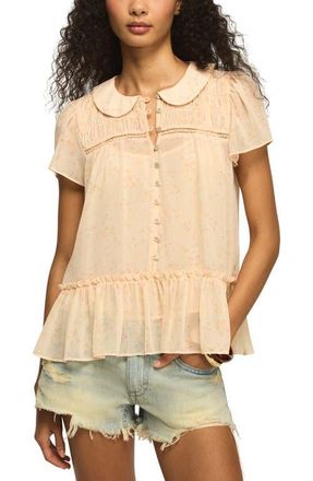 Lucky Brand Smocked Ruffle Hem Top in Peach Floral at Nordstrom, Size X-Small