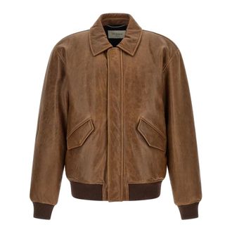 Saint Laurent Vintage Grained Lambskin Bomber Jacket - male - Saint Laurent - Leather Jackets - Brown - S - Jackets