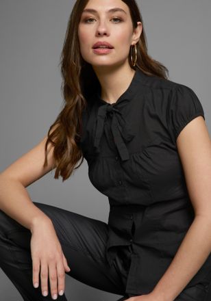 AJC Schluppenbluse AJC, Damen, Gr. 32, schwarz, Web, Obermaterial: 100% Baumwolle, unifarben, figurbetont, V-Ausschnitt, Puff&auml;rmel mit Gummizug, Blusen Sc