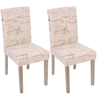 Hhg Hhg - Juego De 2 Sillas De Comedor Littau, Silla Silla De Cocina, Textil Con Letras, Crema, Patas Estructura - Roble