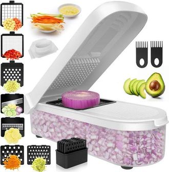 OEM Cortador De Verduras, Multifuncional 7 En 1, Base Antideslizante Y Protector Dedos, Cuchillas Acero Inoxidable Sin Bpa Soporte Seguridad, Blanco