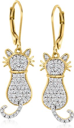 Ross-Simons White Topaz Cat Drop Earrings in 18kt Gold Over Sterling