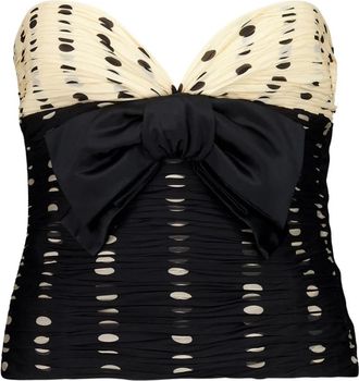Valentino Garavani Polka Dot Chiffon Gedrapeerde Top - Dames - Tops zonder mouwen - Zwart - S - Chiffon - Tops