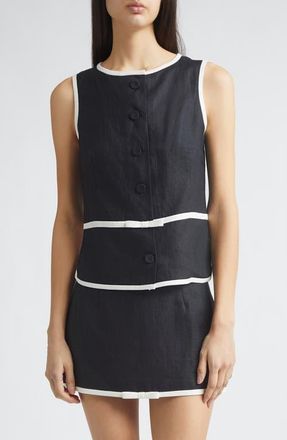 Tanner Fletcher Gender Inclusive Pauline Linen Bow Top in Black at Nordstrom, Size Medium