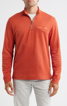 Johnnie-O Flame Stitch Quarter Zip Pullover in Tangerine at Nordstrom, Size Xx-Large