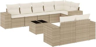 vidaXL Set De Sof&aacute;s De Jard&iacute;n 9 Pzas Con Cojines Rat&aacute;n Sint&eacute;tico Beige Vidaxl