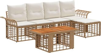 vidaXL Conjunto De Sof&aacute;s De Jard&iacute;n 6 Uds. Natural Y Crema Vidaxl
