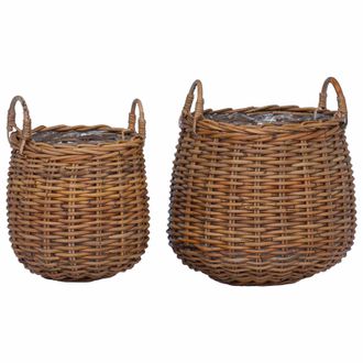 vidaXL Cesta De Maceta Con Almacenamiento 2 Pcs Marr&oacute;n Rat&aacute;n Lacak Vidaxl