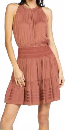 Current Air Halter Neck Smocked Waist Mini Dress In Clay