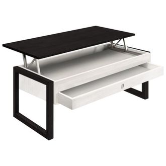 HOGAR 24 Mesa Centro Elevable Caj&oacute;n Deslizante Madera Color Blanco y Negro