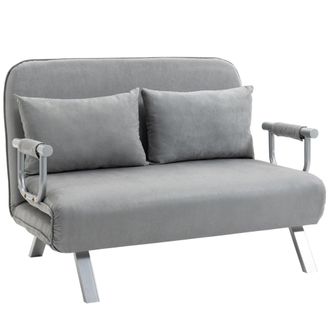 HOMCOM Fabric Convertible 2 Seater Sofa Bed W/ 2 Pillows - Light Grey | TJ Hughes