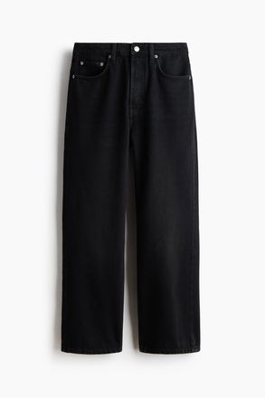 H&M Straight High Waist Ankle Jeans - Ausgewaschenes Schwarz