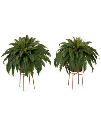 Nearly Natural Set of Two 32in Artificial Boston Fern Plants with Metal Planter & Stand DIY Kit