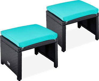 Best Choice Products Set of 2 Multipurpose Patio Wicker Ottomans w/ Removable Cushions, Steel Frame