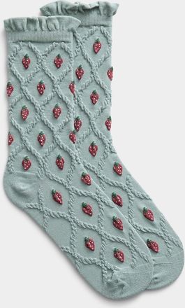 Simons Womens Strawberry and textured diamond socks