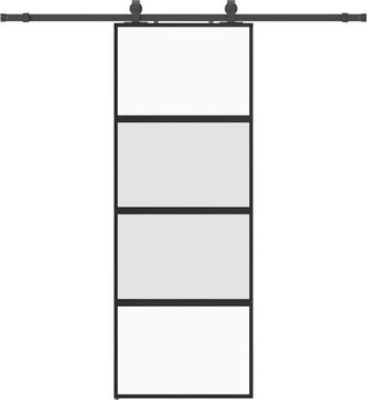 vidaXL Vidaxl - Puerta Corredera Con Herrajes Negro 76x205 Cm Vidrio Templado