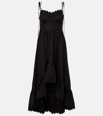 Juliet Dunn Asymmetric embroidered cotton midi dress