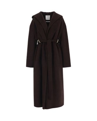 Sportmax Brown Virgin Wool Hooded Long Coat