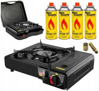 OEM Cocina De Gas 2 En 1 Para Turismos Con Estuche + 4 Cartuchos De Gas Alpen