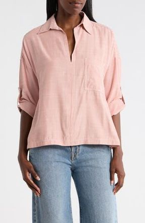 Max Studio Stripe Collared Top in Apple/Off White Mini Stripe at Nordstrom Rack, Size X-Small