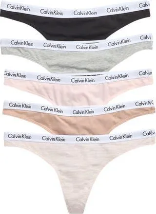 Calvin Klein Logo Thongs - Pack of 5 in Black/grey/pink/beige Multi at Nordstrom Rack, Size Medium
