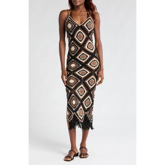 Elan Crochet Maxi Cover-Up Dress in Black Multi at Nordstrom, Size Large