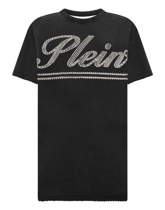 Philipp Plein Open Back T-Shirt Dress Strass Signature