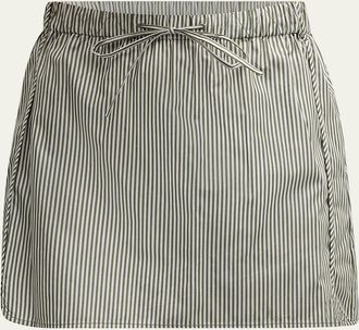 SIMKHAI Shiori Drawstring Cotton Stripe Mini Skirt